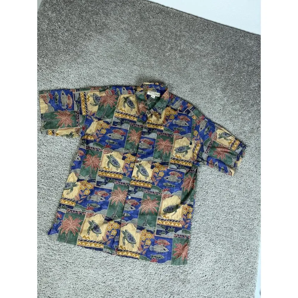 Tori Richard Shirt Mens L Turtle Batik Short Sleeve Button Up Hawaiian Relaxed